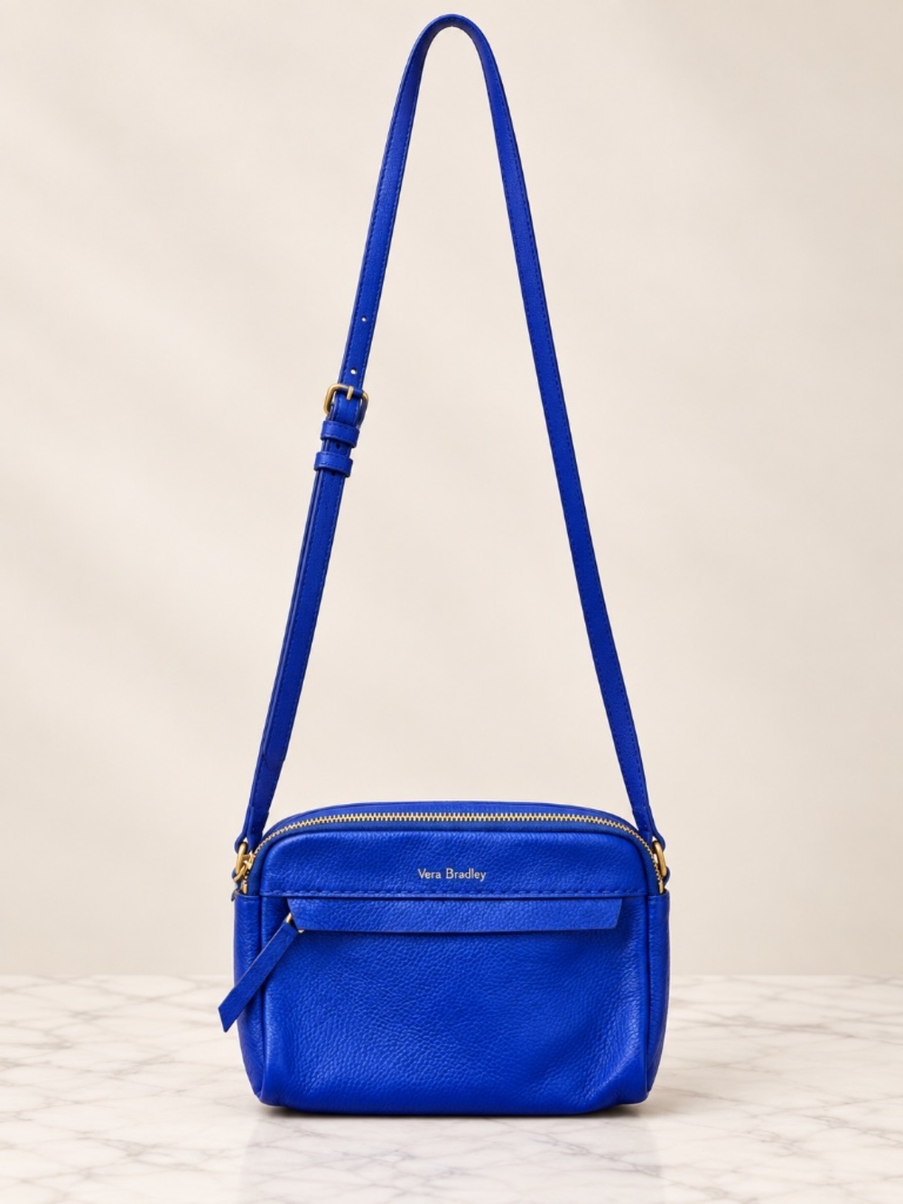 Vera Bradley Cobalt Blue Faux Leather Crossbody Bag Purse Adjustable Strap